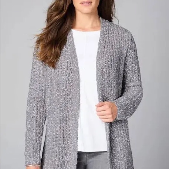 J. Jill Sweaters - J. Jill Two-Tone Cream and Dark Gray Chunky Knit Open-Front Cardigan, XLT. NWT.